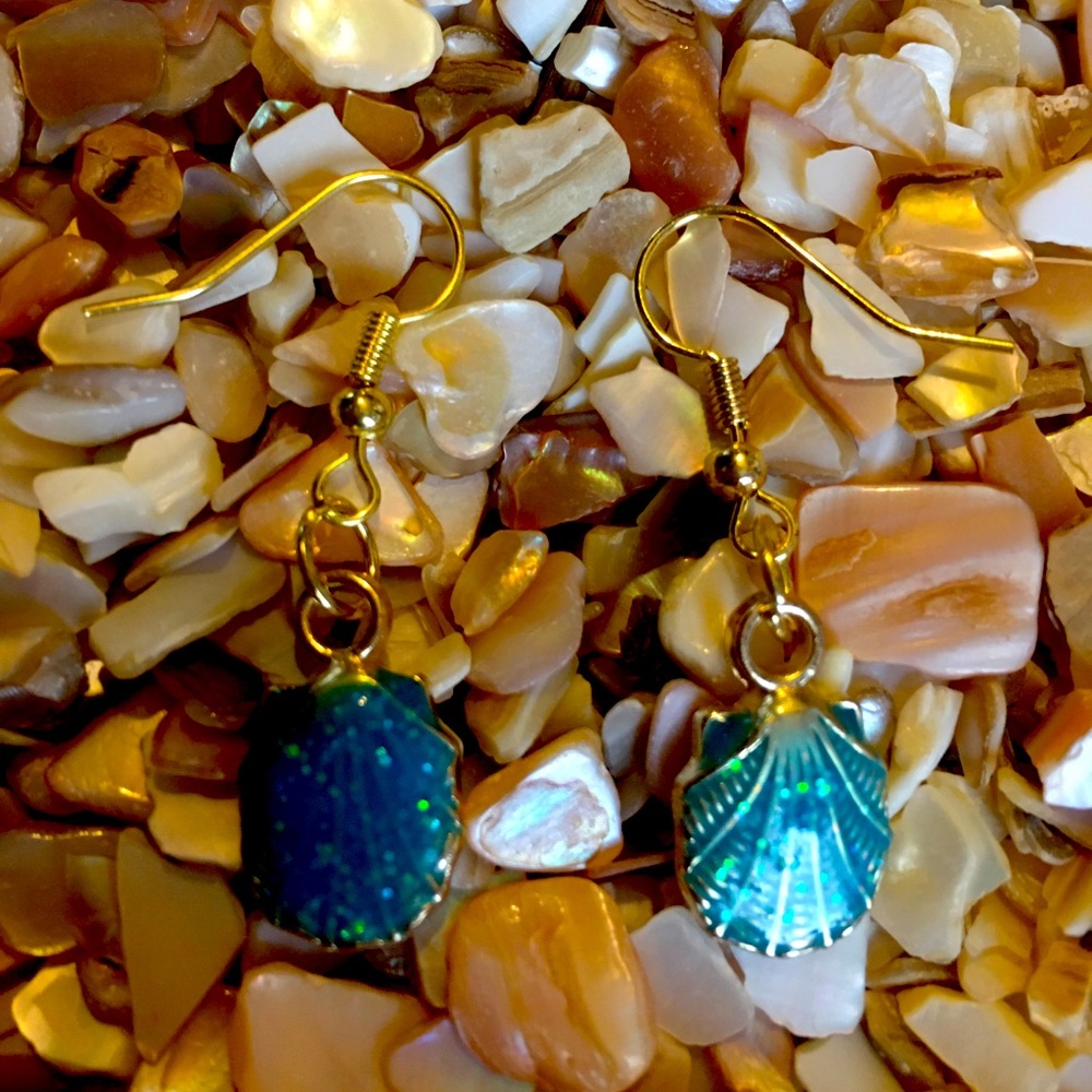 Hand Made Blue Seashell Earings